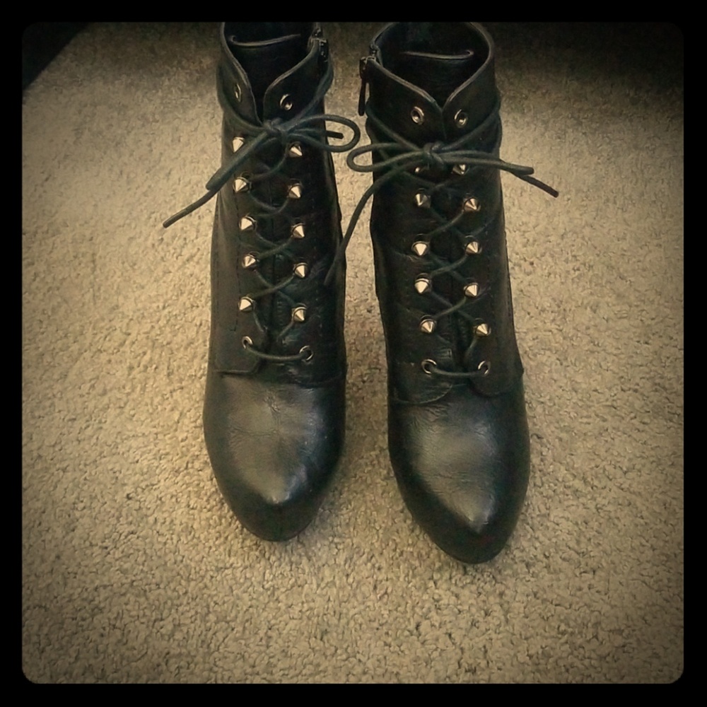 Lather •Lace up bootie •spiked heels